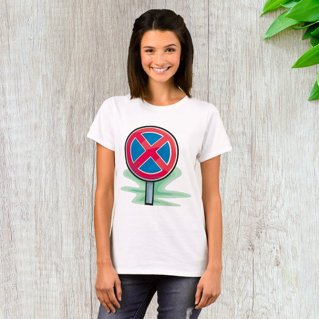 Vägsymbol för parkering förbjuden röd blå trafik t shirt (Skapare uppladdad)