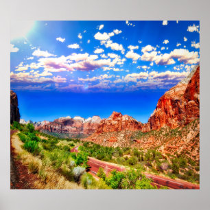 Vägtransport genom Zion National Park Poster