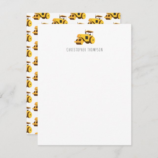 Vägvält Barn Konstruktions Lastbilar Barn Anteckningskort (Fram/baksida)