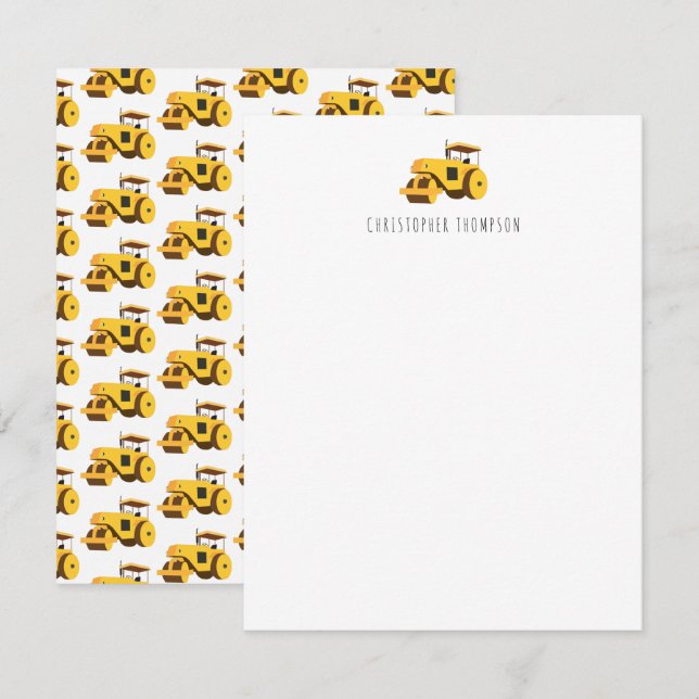 Vägvält Barns Konstruktion Lastbilar Barn Anteckningskort (Fram/baksida)