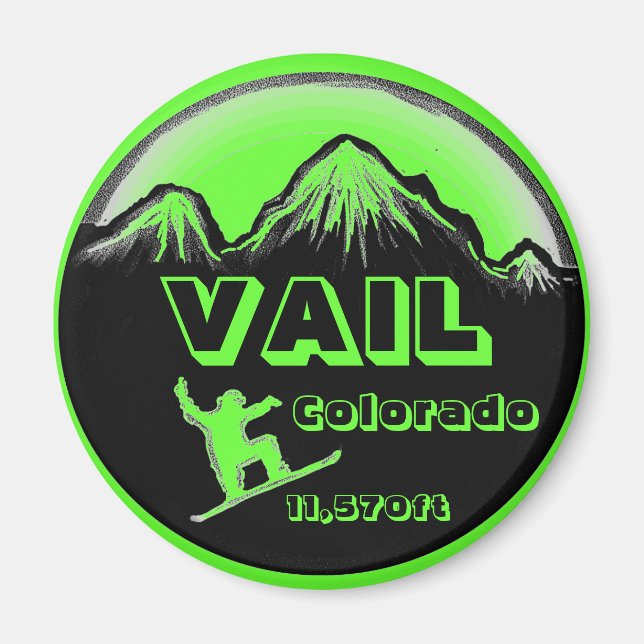 Vail Colorado grönt snowboard art magnet (Framsidan)