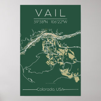 Vail Colorado Kartposter Mountain Edition Minimal Poster