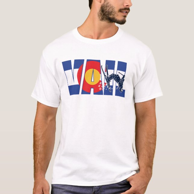 Vail Colorado med Snö Skier T Shirt (Framsida)