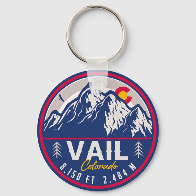 Vail Colorado Mountain Retro Sunset Souvenirs Nyckelring (Framsida)