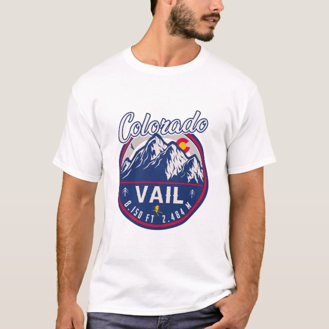 Vail Colorado Mountain Retro Sunset Souvenirs T Shirt (Framsida)