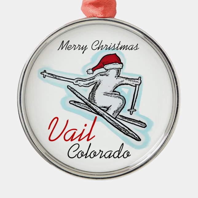 Vail Colorado Santa skier som prydnadsföremål Julgransprydnad Metall (Framsidan)