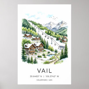 Vail Colorado Väggkonst Akvarell Vinterby