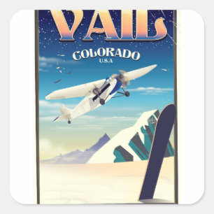 Vail Colorado vintage resor poster Fyrkantigt Klistermärke