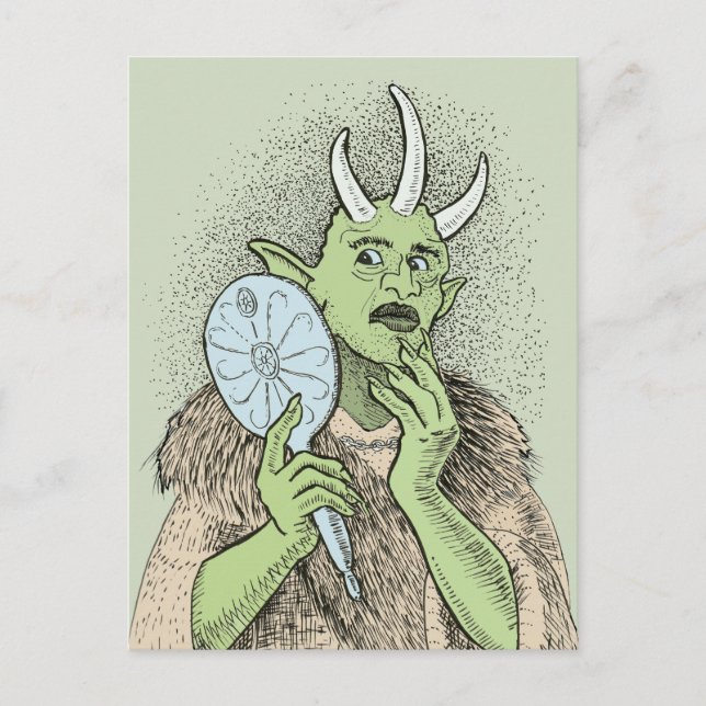 Vain Ogre med Hand Spegel Vykort (Framsida)