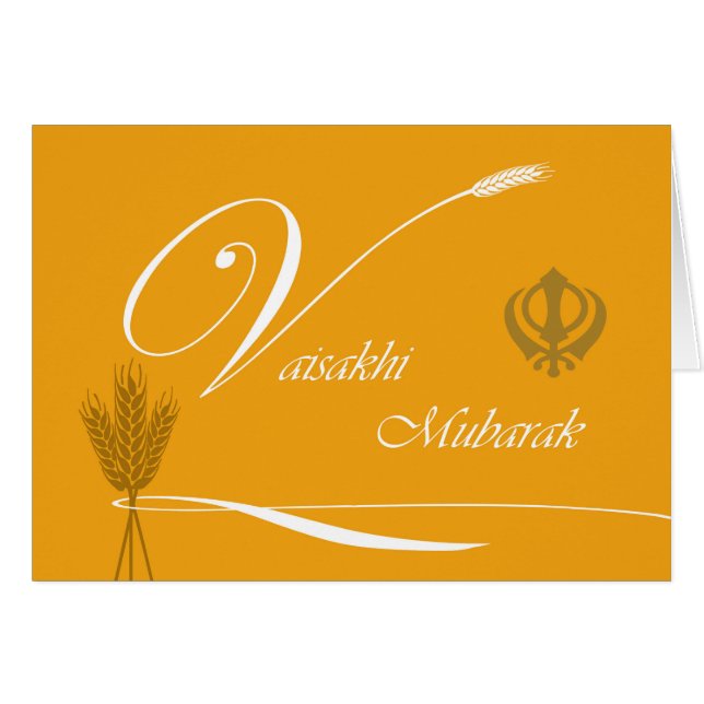 Vaisakhi Mubarak, Grain, Ribbon, Khanda Hälsningskort (Framsidan Horizontal)