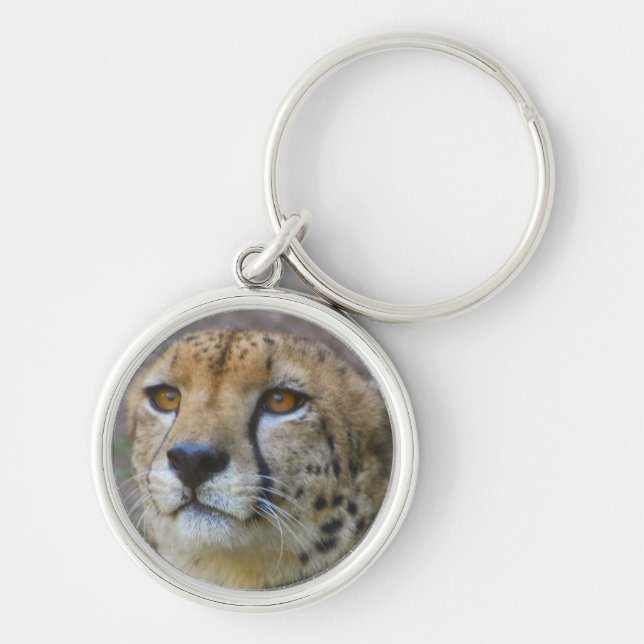 Vaken Cheetah Keychain Rund Silverfärgad Nyckelring (Framsidan)