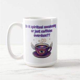 Vaken eller bara koffeinpåverkad? Rolig andlig gra Kaffemugg
