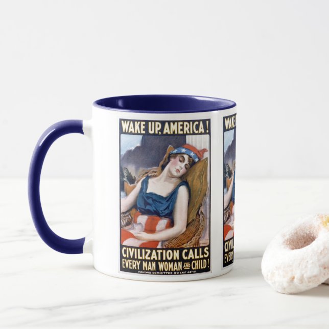 Vakna Amerika! Vintage Patriotic Freedom Art Mugg (Med munk)