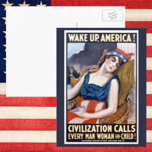 Vakna Amerika! Vintage Patriotic Freedom Art Vykort