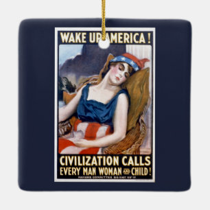 Vakna Amerika! Vintage patriotisk frihetskonst Julgransprydnad Keramik