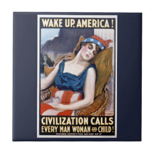 Vakna Amerika! Vintage patriotisk frihetskonst Kakelplatta