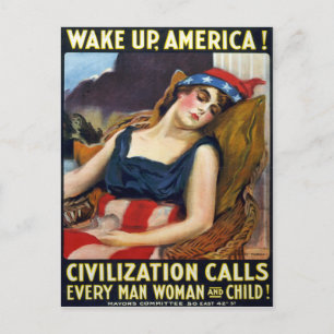Vakna Amerika! VINTAGE VÄRLDSKRIG I POSTER Vykort