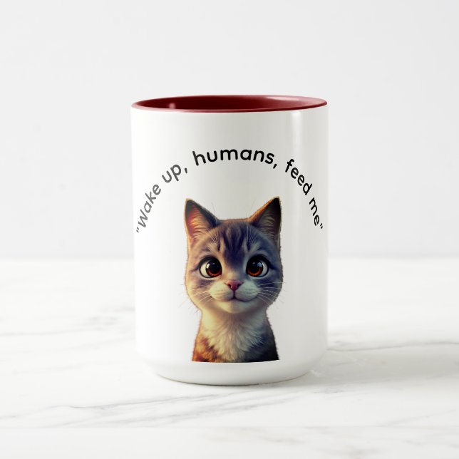 Vakna människor mata mig katt Mugg (Center)