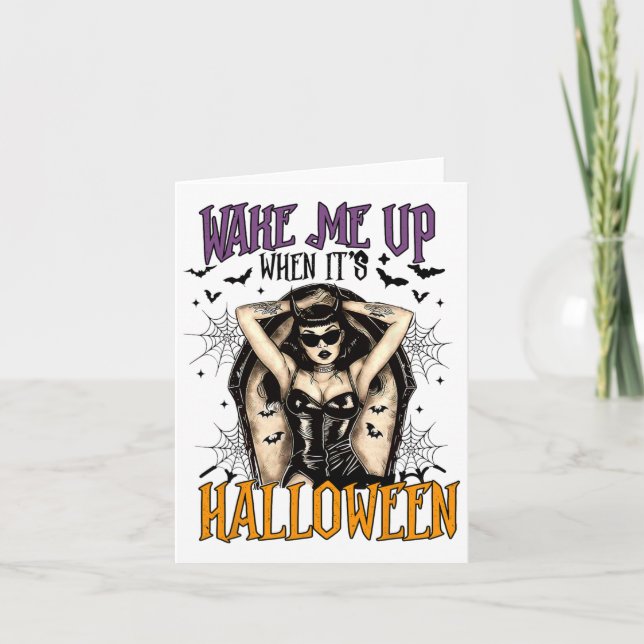 Vakna mig när det är Halloween Funny Witch Hallowe Kort (Framsida)