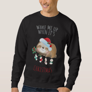 Vakna mig när det är julklapp Sloth Snö Glo Lång Ärmad Tröja