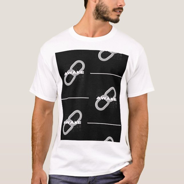 Vakna: Minimalistisk svart tevedesign T Shirt (Framsida)