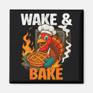 Vakna Och Baka Rolig Vintage Kalkon Thanksgiving W Magnet