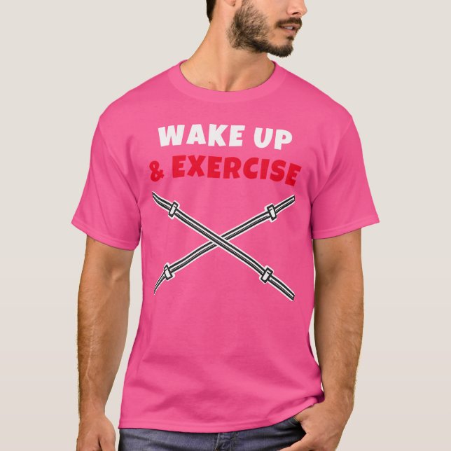 Vakna och träna barbell t shirt (Framsida)