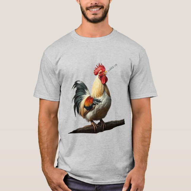 Vakna Roligt Tupp Crowing a Warning T Shirt (Framsida)