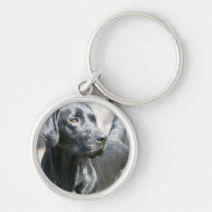 Vakna svart lab Keychain Rund Silverfärgad Nyckelring