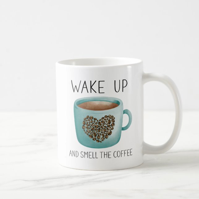 Vakna Upp Lukta Kaffe - Akvarell Kaffeböna Kaffemugg (Höger)