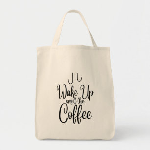 Vakna Upp Lukta Kaffet Typografi Tygkasse