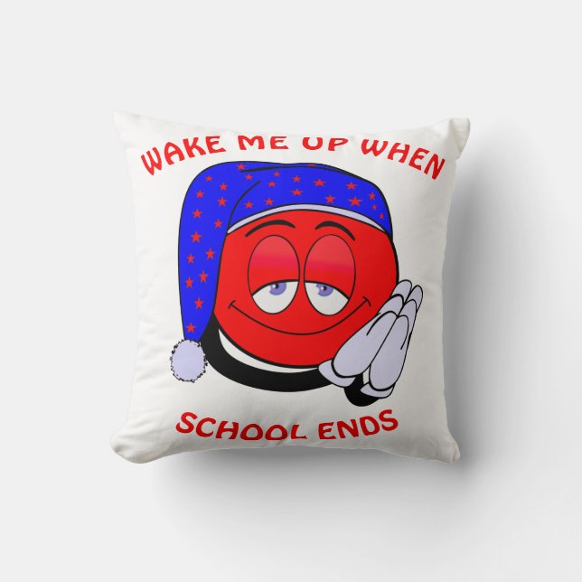 Vakna upp när skolan slutar med konstiga emoji kudde (Framsida)