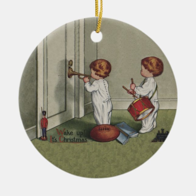 Vakna upp sin vackra julbild julgransprydnad keramik (Framsidan)