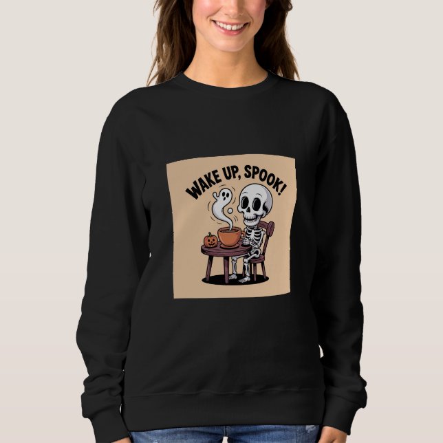 Vakna upp Spook Skeleton Coffee Halloween Funny T Shirt (Framsida)