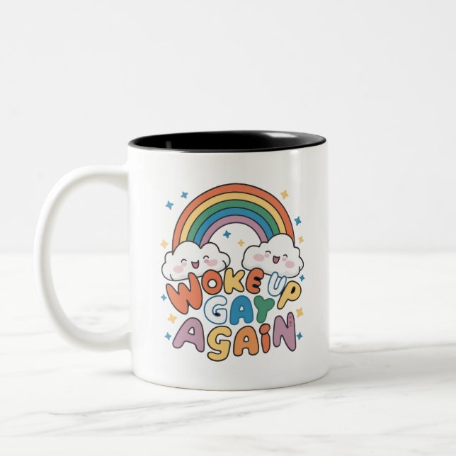 Vaknade Gay Igen HBTQ Pride Månad Groovy Två-Tonad Mugg (Vänster)