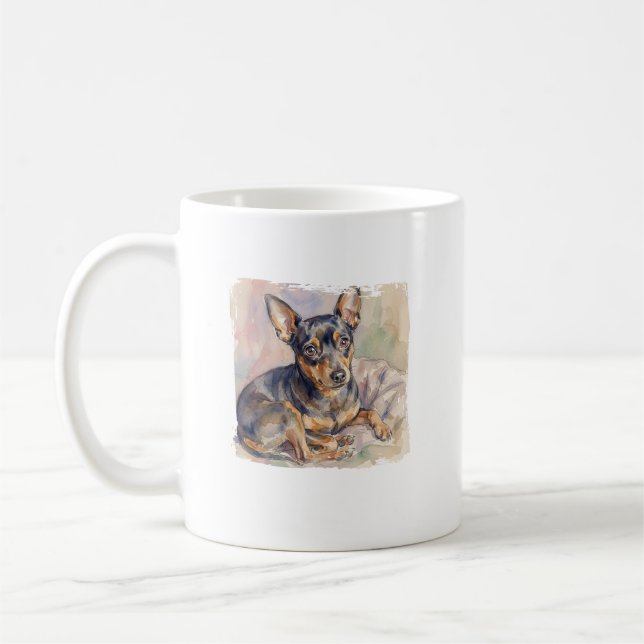 Vaksam dvärgpinscher: Miniatyrpinscher i akvarell Kaffemugg (Vänster)