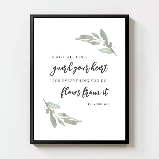 Vakta Ditt Hjärta Minimal Bibelvers Gröna blad Poster (Skapare uppladdad)