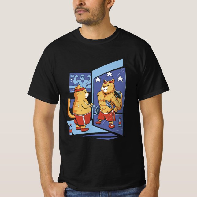 Väktande kattträning på gymnastikkkatt t shirt (Framsida)