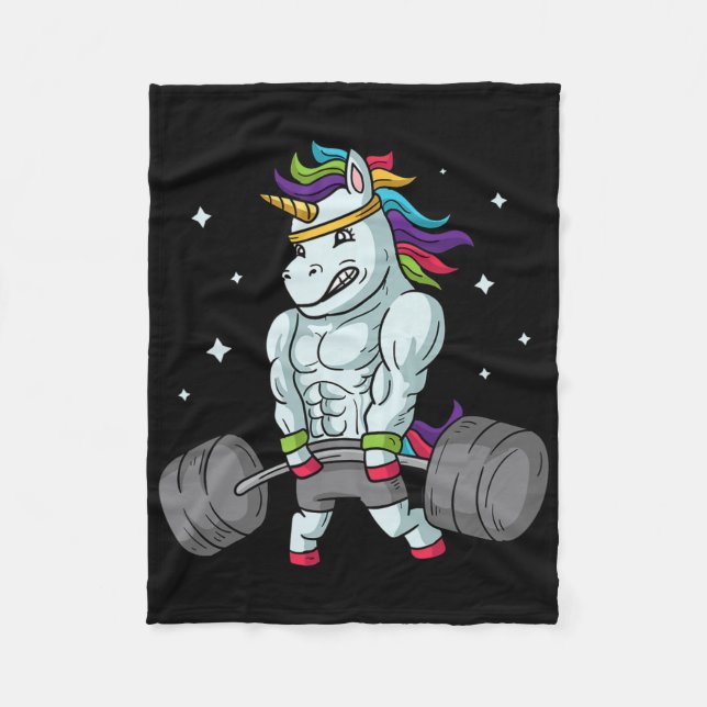 Väktande Unicorn - Ljuny Deadlift och Gym Gif Fleecefilt (Framsidan)
