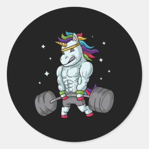Väktande Unicorn - Ljuny Deadlift och Gym Gif Runt Klistermärke