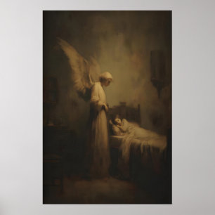Väktandeängel som vakar över sovande barn poster