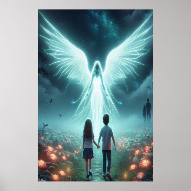 Väktarängel + Två barn som går en mörk stig Poster (Framsidan)