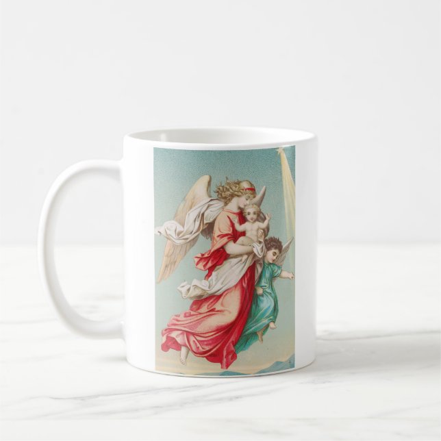 Väktaränglar Bärande Ett Barn Eterisk Konst Kaffemugg (Vänster)