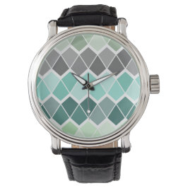 Vaktblått, Grått Grönt och vit geometrisk Mönster Armbandsur
