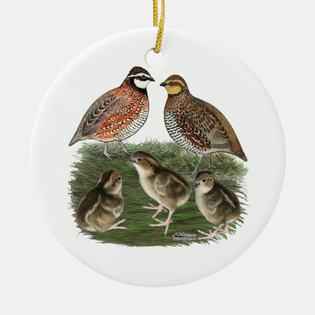Vaktelfamilj Bobwhite Julgransprydnad Keramik (Framsidan)