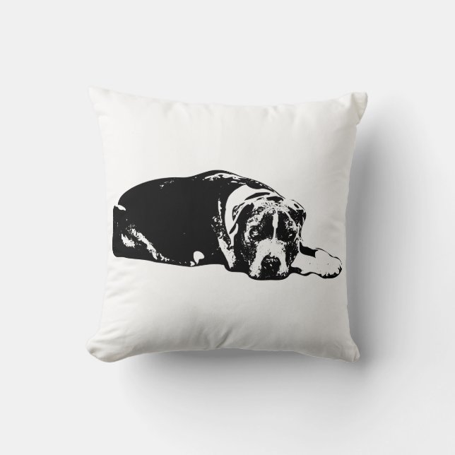 Vaktfull Pitbull Mix Black and White Dekorativ kud Kudde (Framsida)