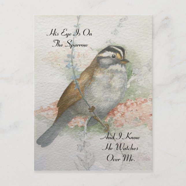 Vaktfull Sång Sparrow Bible Quote Watercolor Vykort (Framsida)