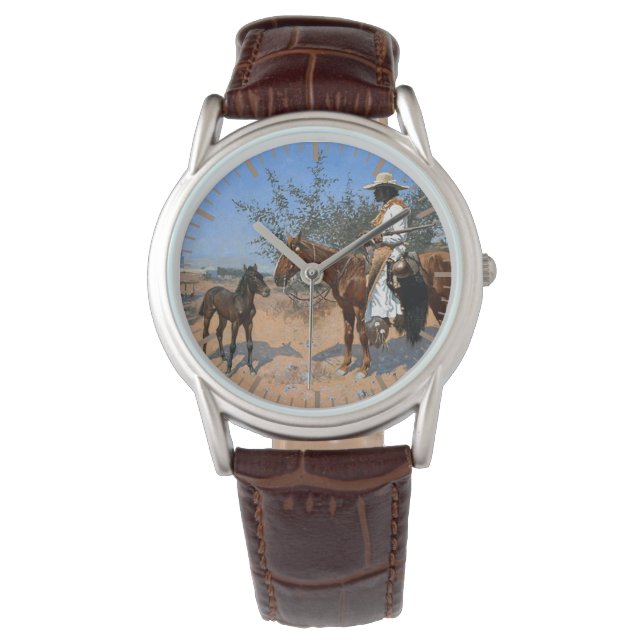 Vaktposten Frederic Remington 1889 Cowboy-tema  Armbandsur (Framsida)