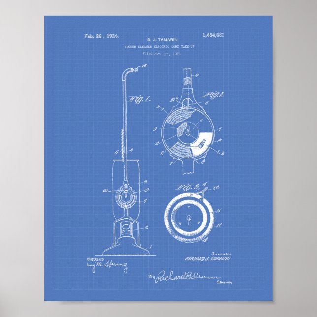 Vakuumrenare 1924 Patent Art Blueprint Poster (Framsidan)