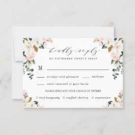 val av måltid Guld och Vita Magnolia Bröllop OSA Kort